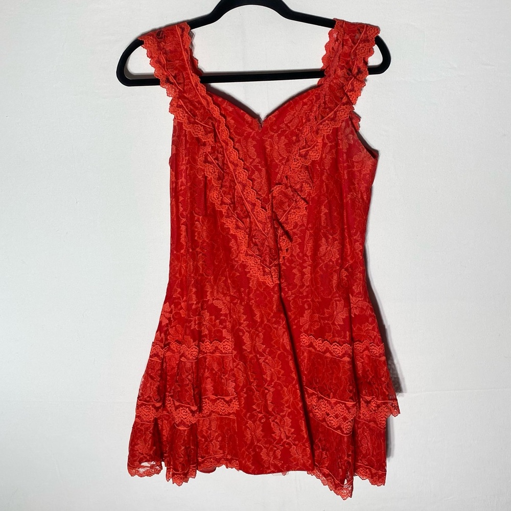 Vintage I&M Personalized Shoppe Red Lace Sleeveless Mini Dress L